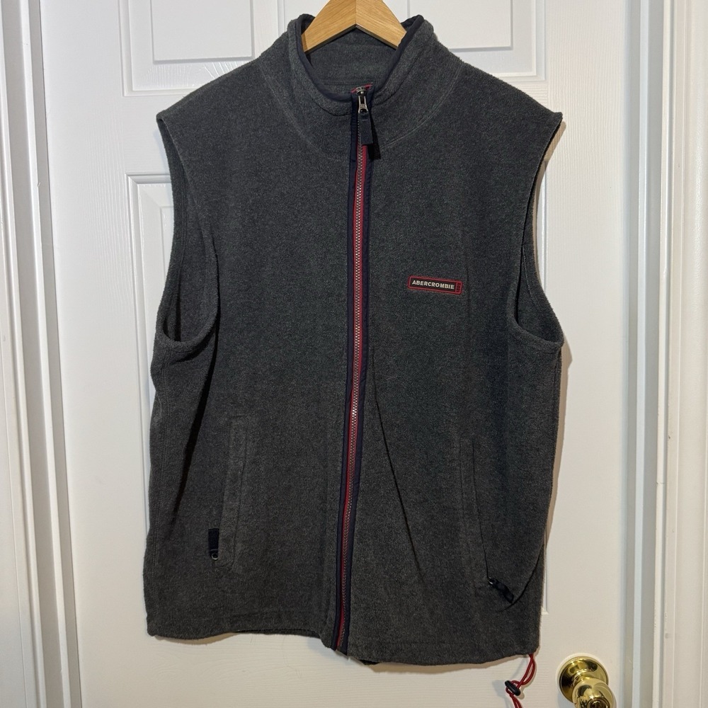 Vintage Abercrombie And Fitch Full Zip Fleece Vest Gray W Red Accents Size XL